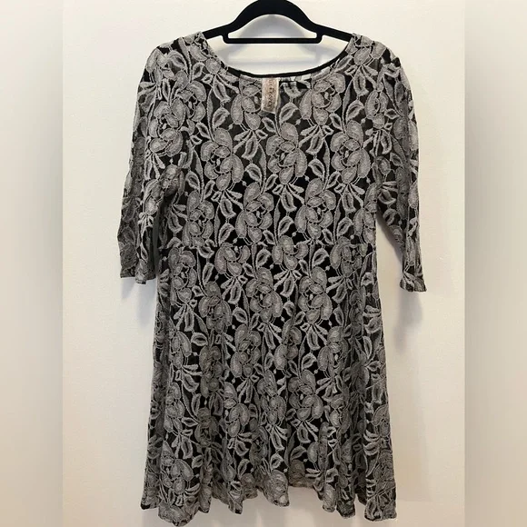 Free People Grey Lace Swing Dress with Black Tank Dress Liner